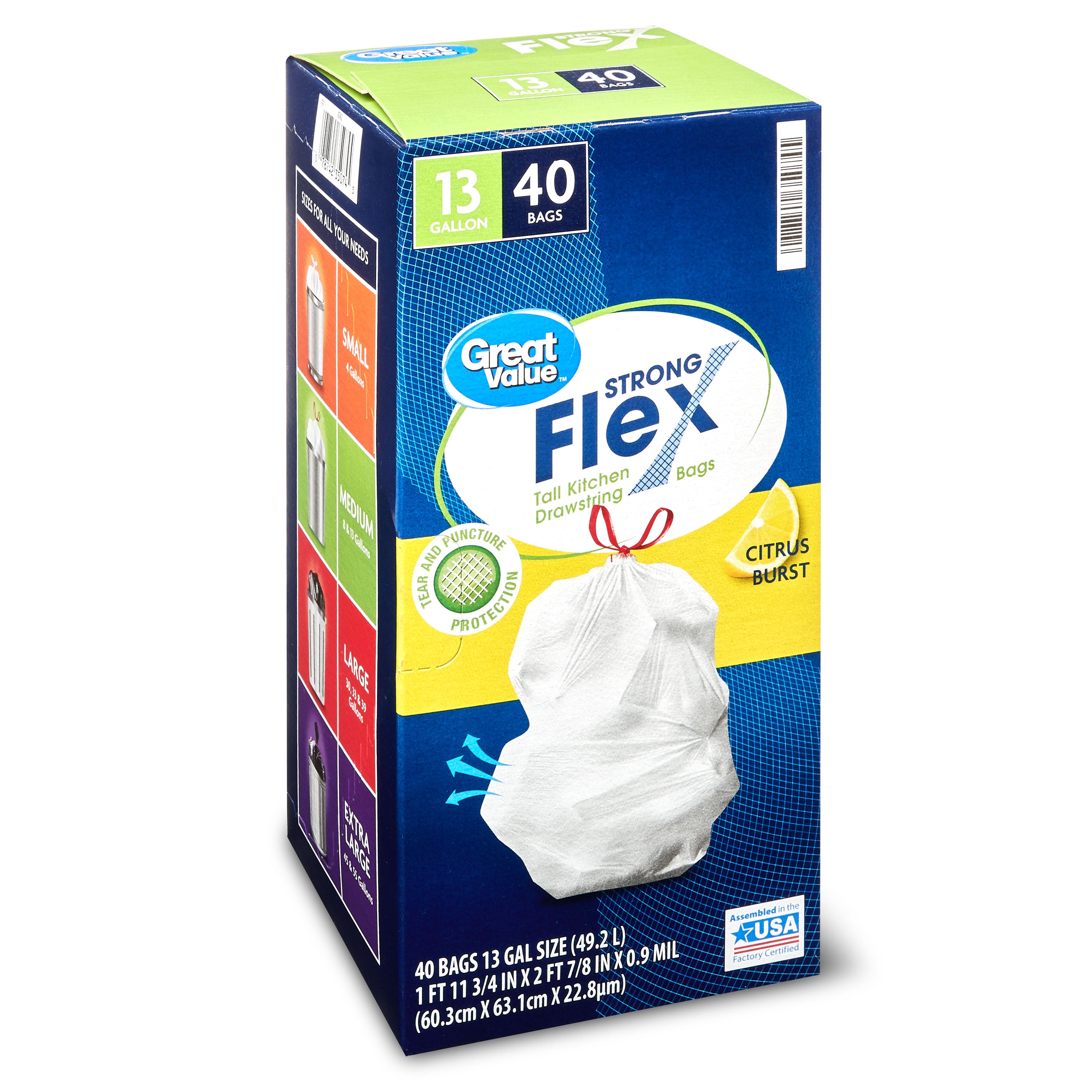 Strong Flex Tall Kitchen Drawstring Bags, 13 gallon, Citrus Burst, 40 Count