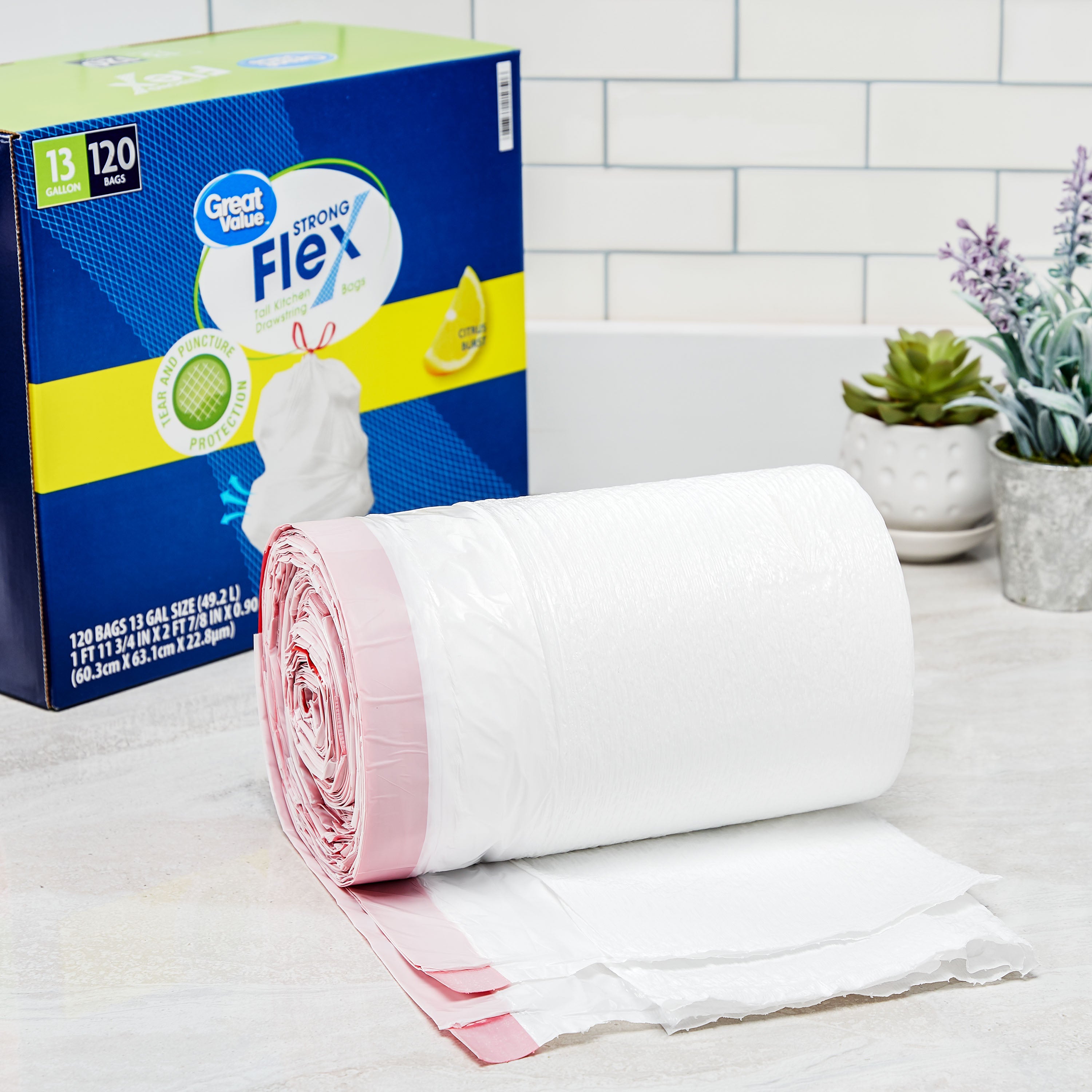 Tall Kitchen Trash Bags, 13 Gallon, 120 Bags (Strong Flex, Citrus Burst Scent)