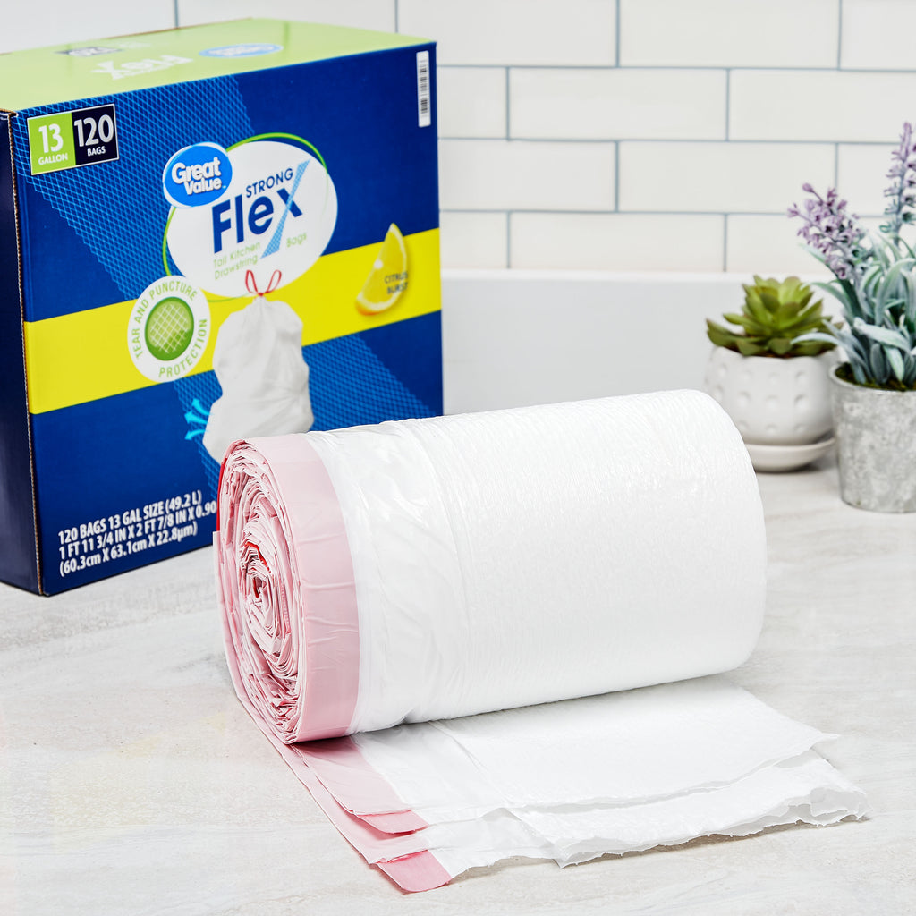 Tall Kitchen Trash Bags, 13 Gallon, 120 Bags (Strong Flex, Citrus Burst Scent)