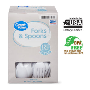 Everyday White Cutlery Forks & Spoons, 120 Count