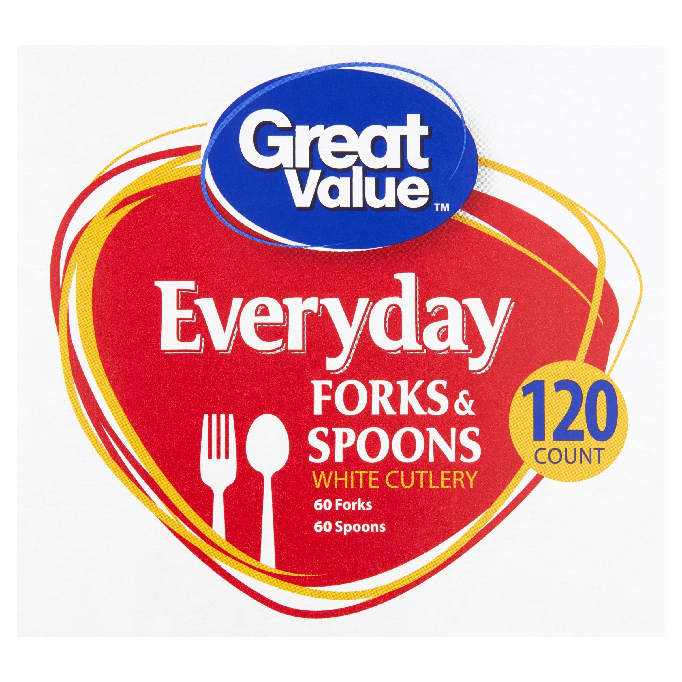 Everyday White Cutlery Forks & Spoons, 120 Count