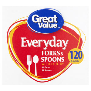 Everyday White Cutlery Forks & Spoons, 120 Count