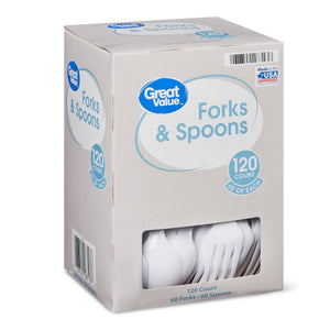 Everyday White Cutlery Forks & Spoons, 120 Count