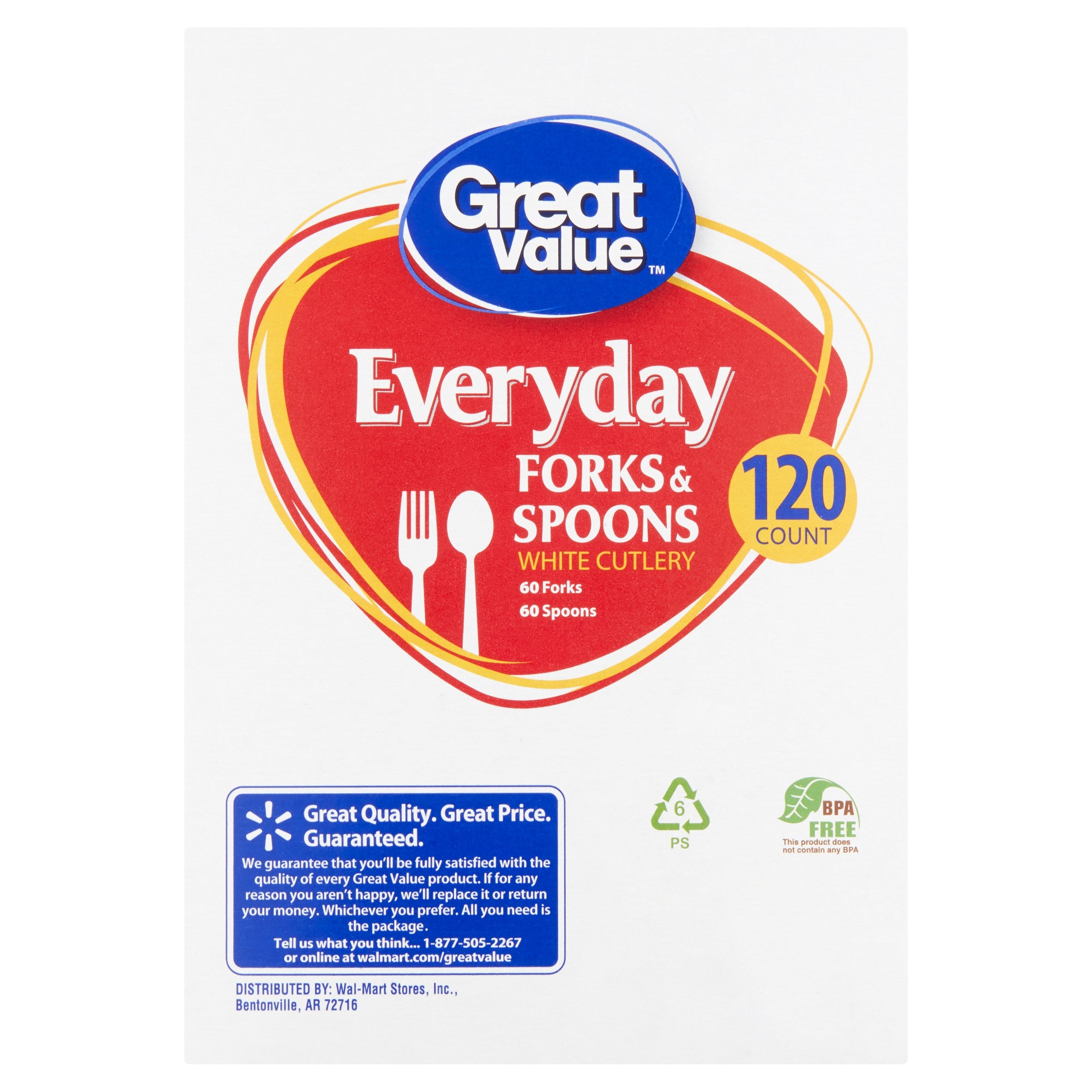 Everyday White Cutlery Forks & Spoons, 120 Count