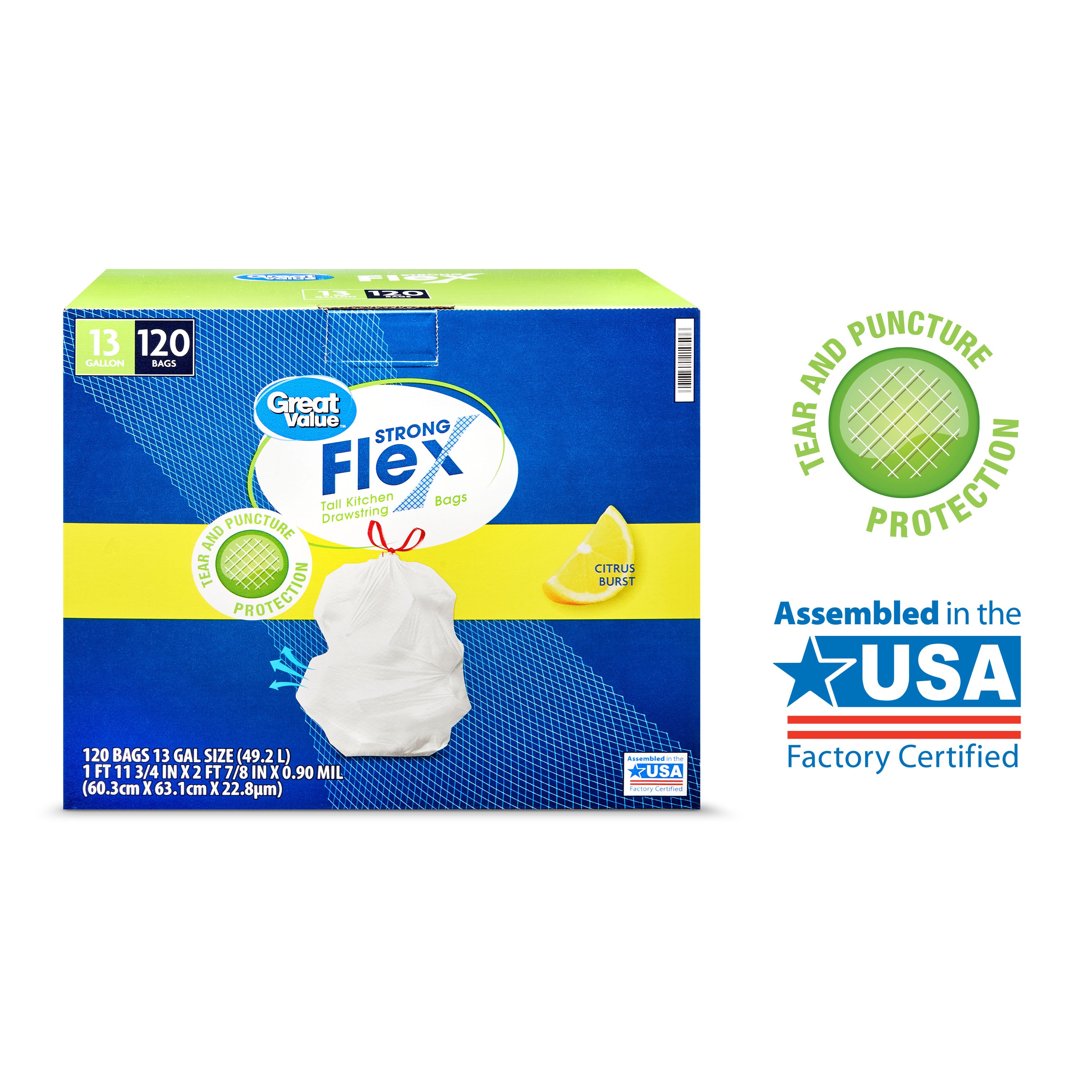 Tall Kitchen Trash Bags, 13 Gallon, 120 Bags (Strong Flex, Citrus Burst Scent)